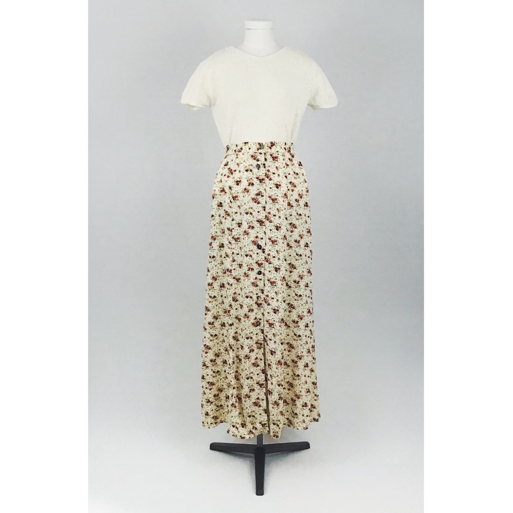 Vintage Button-Front Botanical Maxi Skirt | Size M